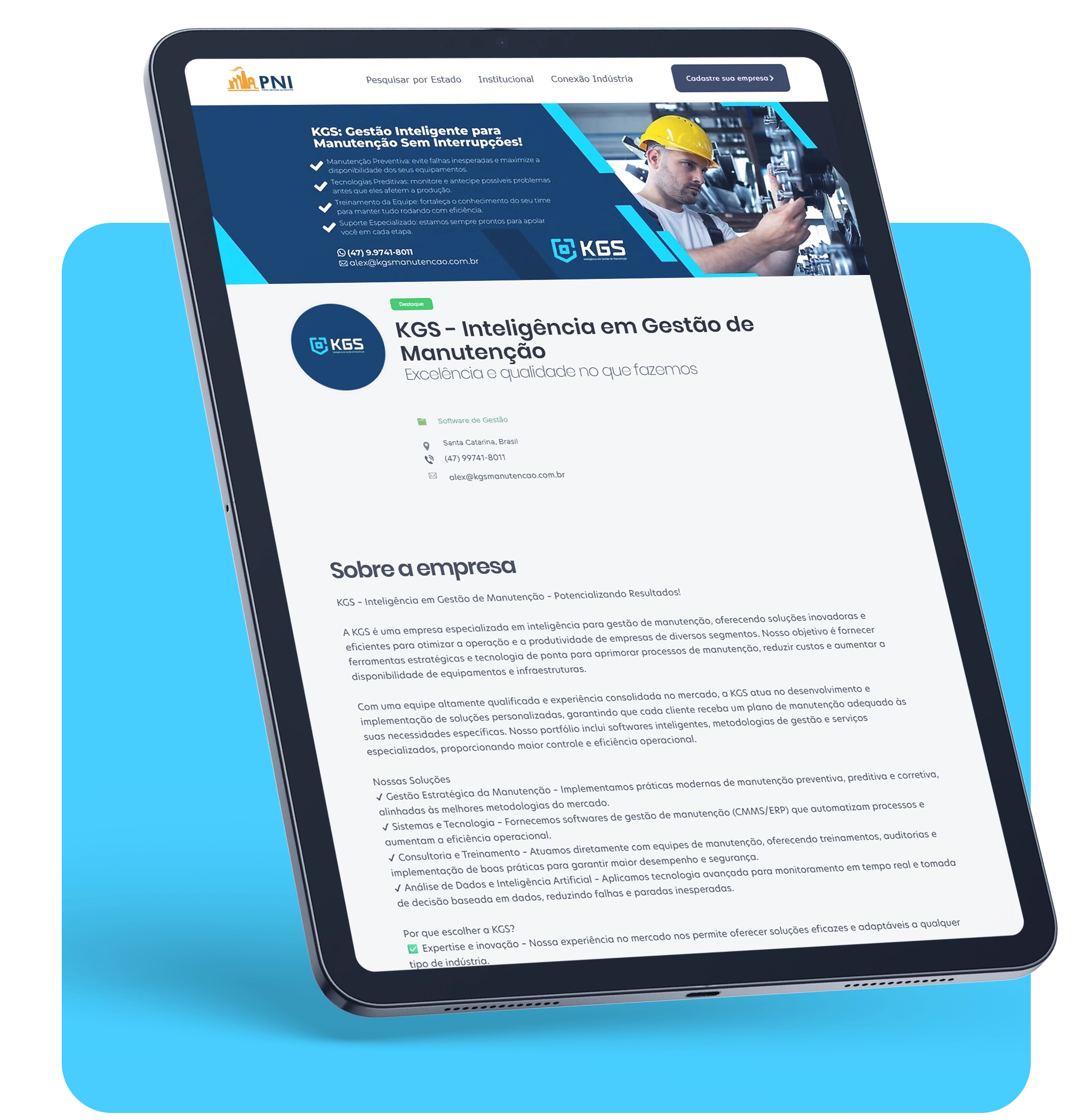 Imagem tablet no site da PNI seção da KGS manutenção